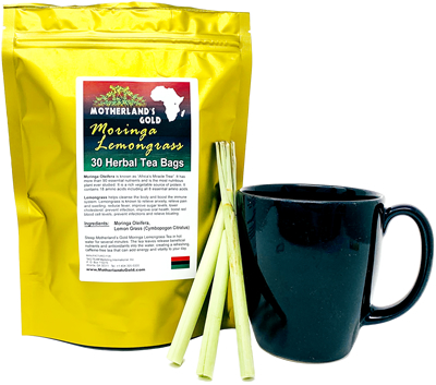 Motherland’s Gold Moringa Lemongrass Tea