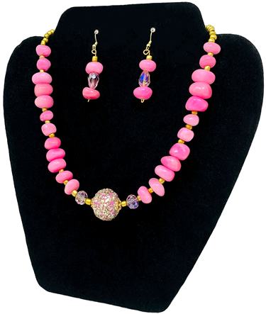 Rose Glitz Necklace & Earrings (with Crystal & Natural Stone)