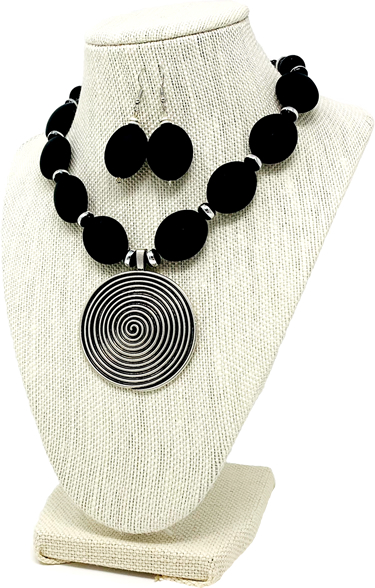 The Onyx Vortex Necklace & Earrings (with Brushed Resin)