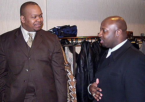 Brothers talking, waiting for seminar to begin, Detroit, Michigan Black Business Seminar