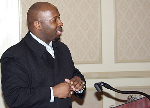 Jason welcoming audience to the seminar, Detroit, Michigan Black Business Seminar