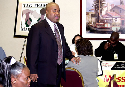Delxino speaking, Los Angeles, California Black Business Seminar