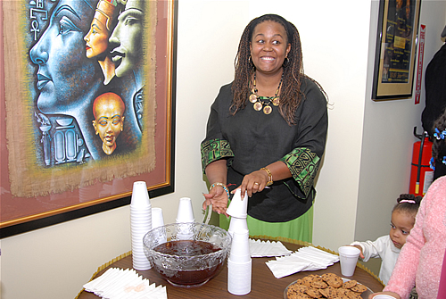Debbie getting drink in the Holding Room, TAG TEAM Marketing Atlanta Facility Grand Opening