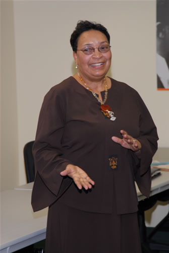 Jacqueline speaking, TAG TEAM Marketing Atlanta Facility Grand Opening
