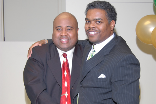 Delxino and Eric pose for photo, Atlanta, Georgia Black Business Seminar