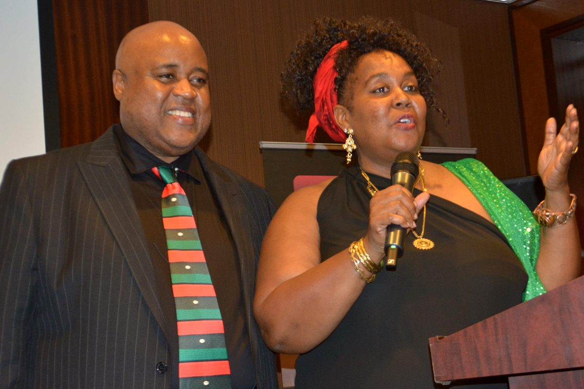 Debbie speaking to audience, 2019 TAG Awards - Los Angeles, California