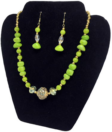 Lime Glitz Necklace & Earrings (with Crystal & Natural Stones)